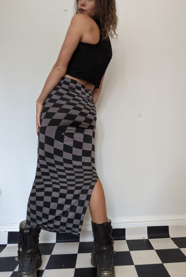 Grey chequered maxi skirt