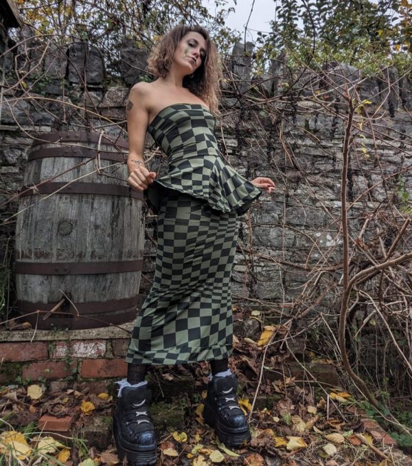 Chequered green dream peplum maxi dress