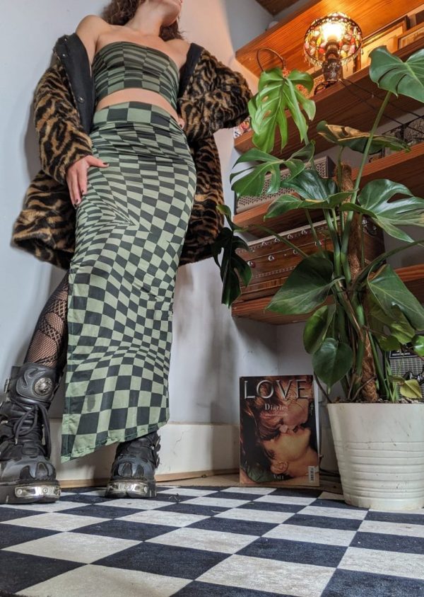 Chequered green dream maxi skirt