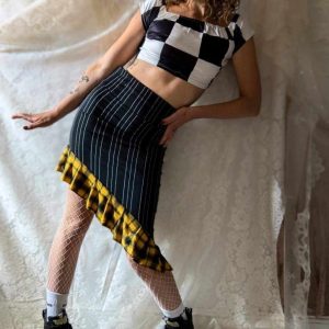 Yellow tartan buccaneer ruffle skirt