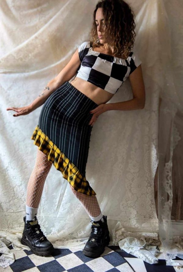 Yellow tartan buccaneer ruffle skirt