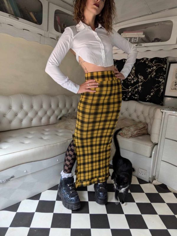 Yellow tartan maxi skirt